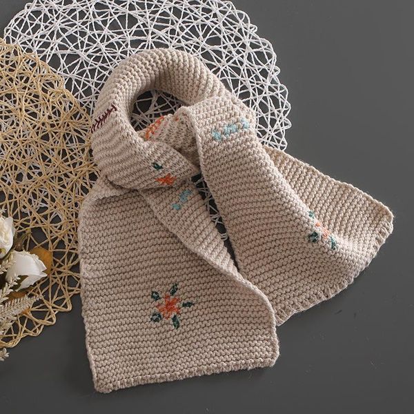 

scarves japanese style autumn and winter mori girl vintage embroidery loose medium length warm scarf women's casual knitting clothing, Blue;gray
