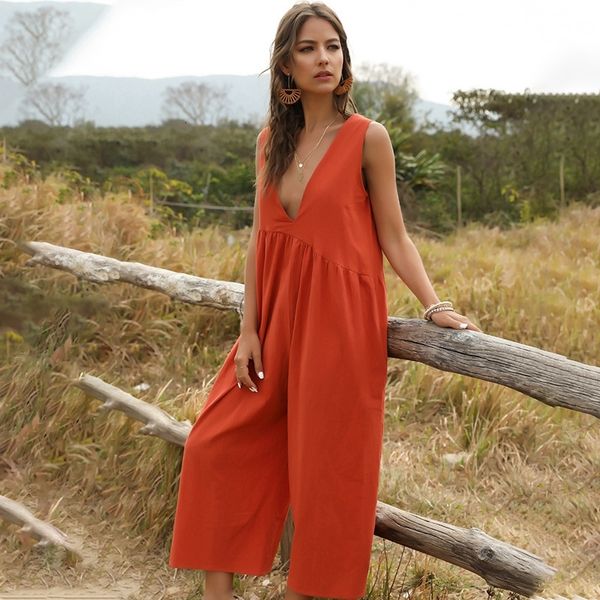 

2021 new fashion loose solid overalls summer street style women jumpsuits casual sleeveless wide leg rompers pocket playsuits yie8, Gray