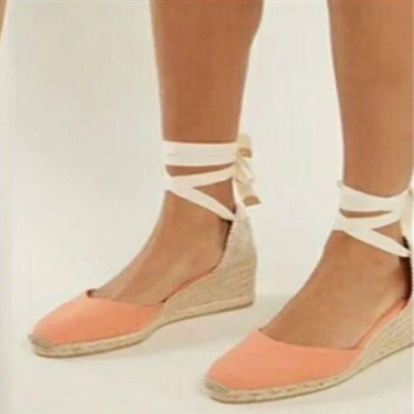 

sandals 2021 summer platform wedges women canvas espadrilles ankle strap high heels gladiator, Black