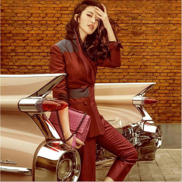 

ladies new fashion spring and in autumn red wine suit foot nine pants two al190120 sets tha7, Gray