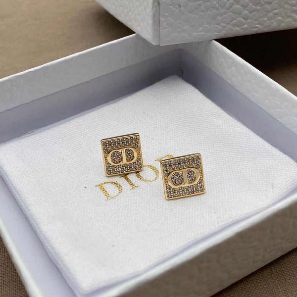 

21 new square letter full diamond female style s925 silver needle earrings