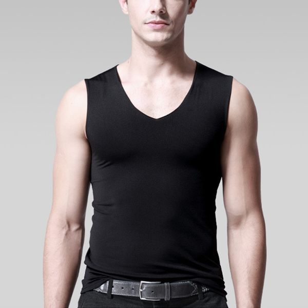 

men summer needless elasticity tank comfortable mouwloos v-neck soft solid vest casual plus size, White;black