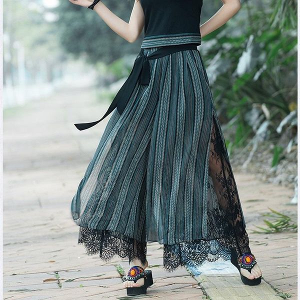 

women's pants & capris palazzo for women baggy trousers female ladies wide leg woman 2021 lace japanese streetwear ta601, Black;white