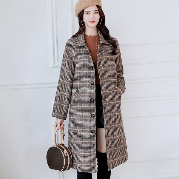 

coats and jackets women fashion plaid vintage winter warm long sleeve button woolen jacket women 2021oct11, Black
