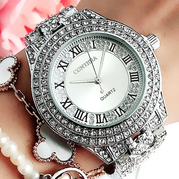 

wristwatches waterproof fashion luxury stainless steel silver case women's dress watches ladies wrist female clock gift for women, Slivery;brown