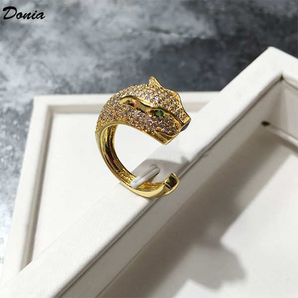 

donia jewelry ring fashion hand inlaid zircon leopard european and american creative men and women open ringwomen, Silver