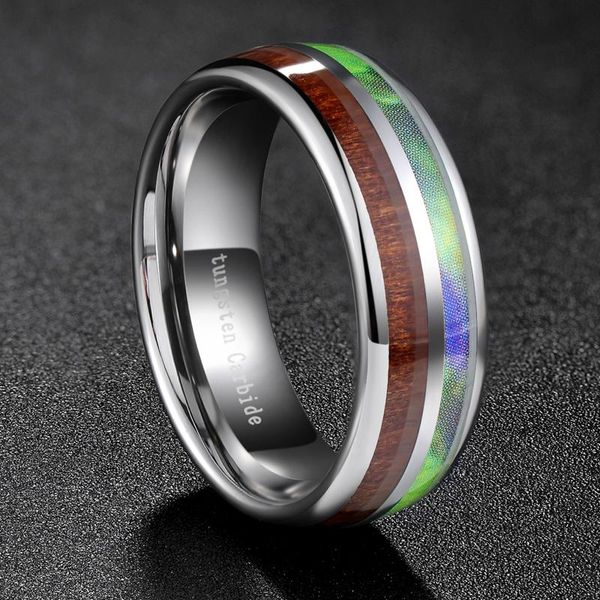 

wedding rings tigrade arrival tungsten ring half wooden and abalone shell brand design band for man women anel masculino, Slivery;golden