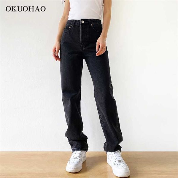 

black jeans woman high waist streetwear baggy mom vintage denim trousers female washed casual fashion y2k pants 211118, Blue