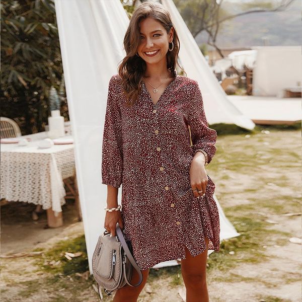 

summer v neck mini womens dresses boho floral print white sundress vintage y2k clothes single breasted, Black;gray