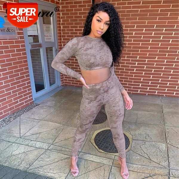 

Dulzura Tie Dye Women 2 Piece Set Crop Top Long Sleeve Lace Up Bandage Backless Leggings Bodycon Sexy Streetwear Sporty Workout #G23d, White