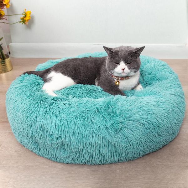 

cat beds & furniture round plush bed house mat portable winter warm sleeping cats nest soft long dog basket pet cushion pets supplies