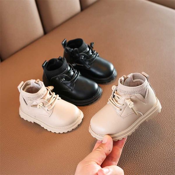 Outono inverno crianças casuais algodão botas unisex sapatos pequenos bebê criança de couro 211022