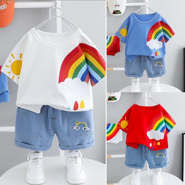

summer 1-3 year old children's cute suit boys two piece baby short sleeve 0 shorts, White