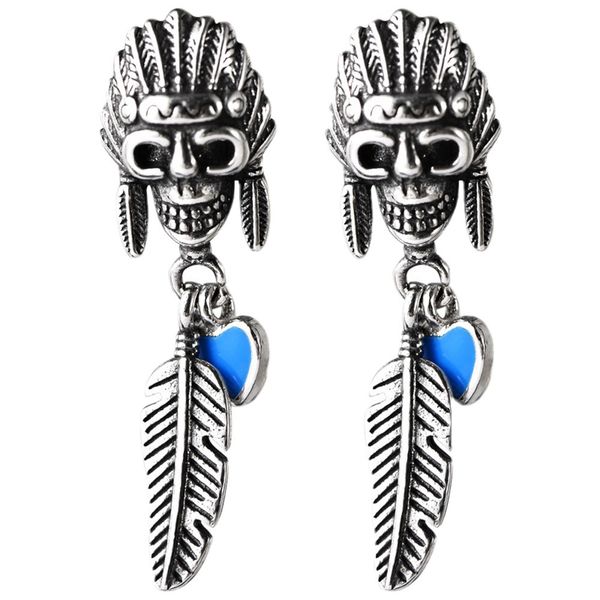 

2021 new real s925 sterling sier men's skull feathers fashionable hip-hop man earrings lgd5, Golden