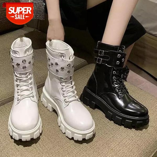 

new 2020 thick heel ankle boots lace up chunky boots women high heels autumn winter woman shoes warm platform shoes #bi70, Black