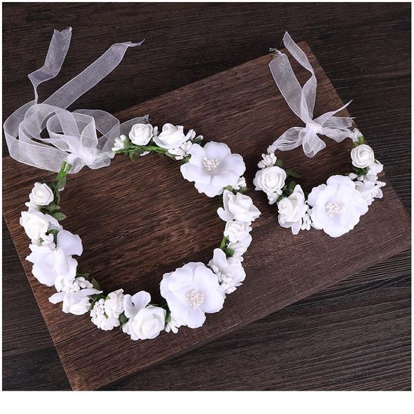 

white beige flower wreath hairband girl's hair accessories party hairband floral bridal wreath tiara party garland acc qylozt