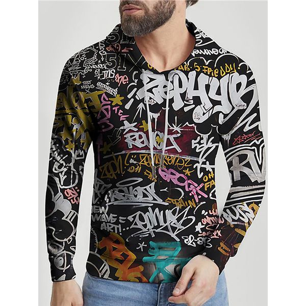 

special letter design men s 3d printed hoodie visual impact party punk gothic round neck american sweatshirt hoodie, Black