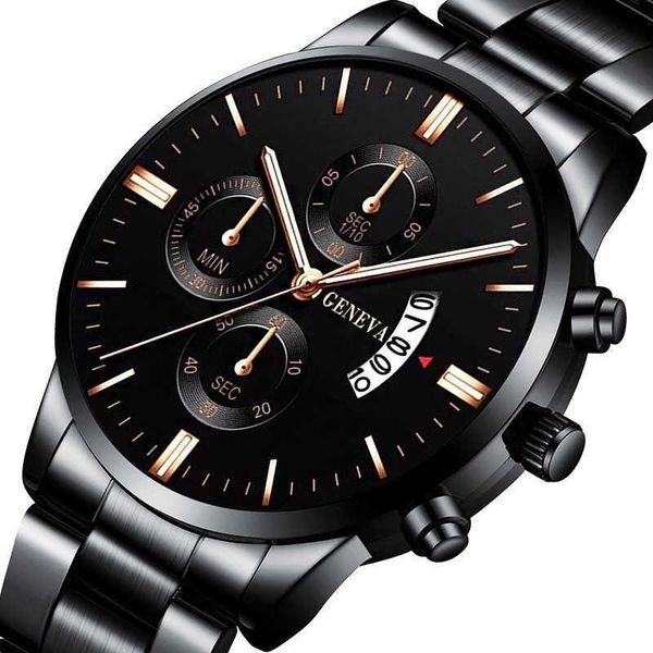 

calendar steel belt quartz men's three eye large dial business watch, Slivery;brown