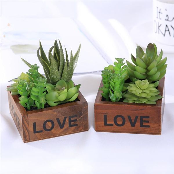 

decorative flowers & wreaths mini artificial potted succulents simulation green plants creative imitaton wood pot bonsai decor for home offi