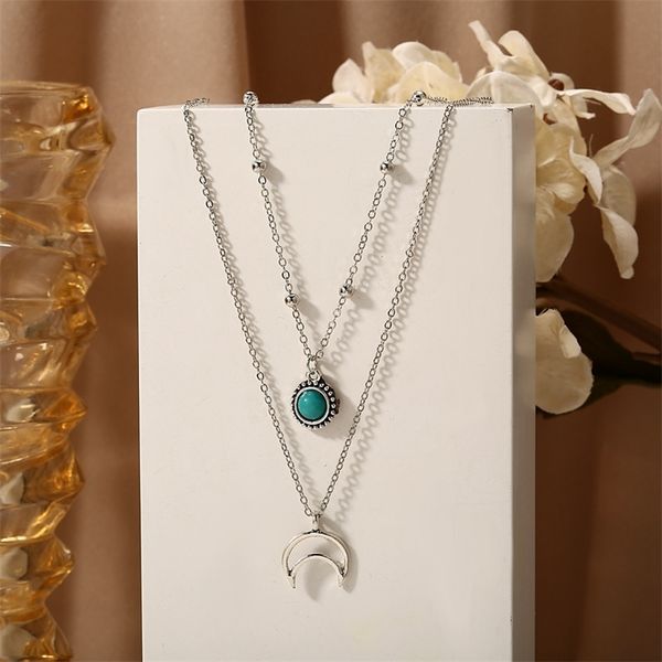 

new simple and fashionable women's metal jewelry turquoise moon necklace set, Black