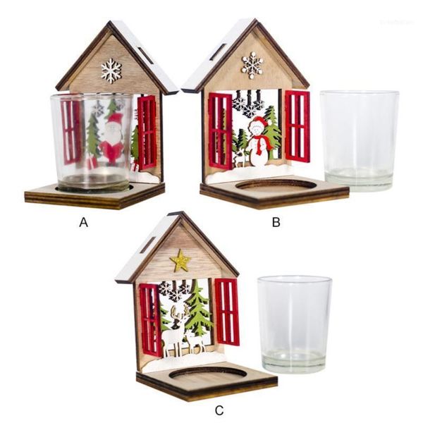 

christmas decorations wooden santa claus elk cabin candlestick ornament candle home deskdecor1