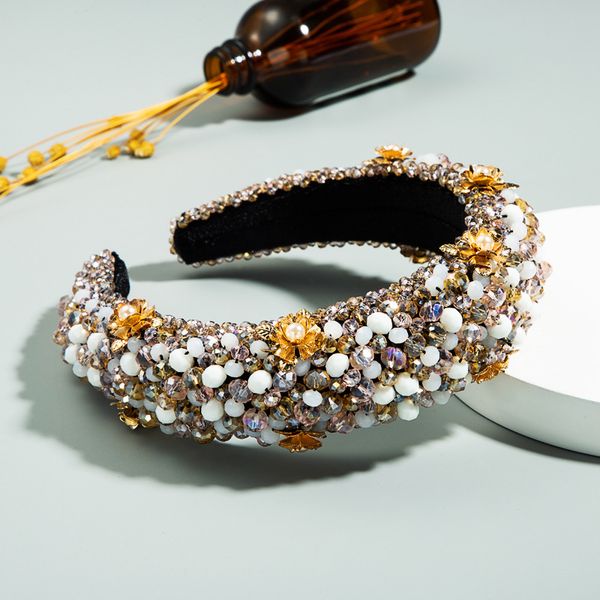 

fashion thickened sponge gold velvet fabric handmade beaded headband women's pearl flower headband, Silver