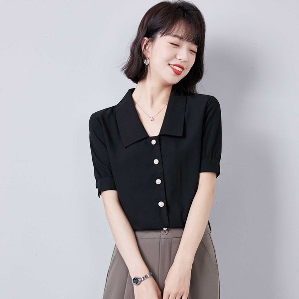 

summer korean women shirts woman satin office lady short sleeve blouses plus size xxl button up plaid 210531, White
