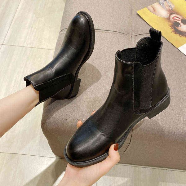

2020 new spring ankle boots solid black leather boots female slip on women shoes woman low heels ladies shoes fashion boots y1105