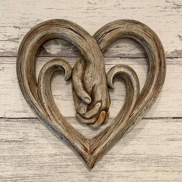 

decorative objects & figurines home heart-shaped pendant sculpture rustic wall hanging wooden heart hand in decoration ornaments accessories