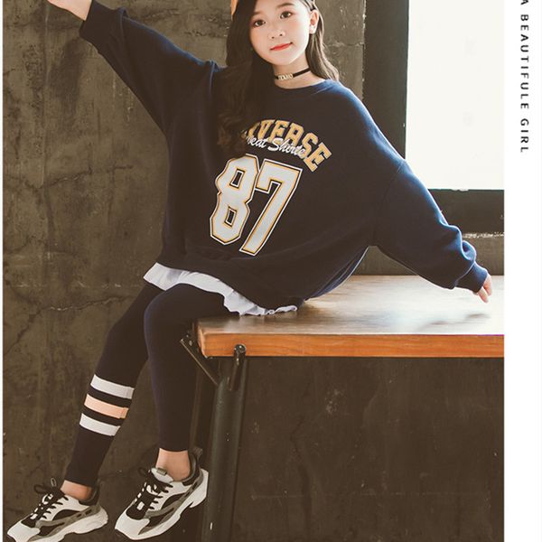 

girls sweatshirts +pant 2pcs kids spring autumn cute tracksuits performanceÂ teenagers children sets outfits, White