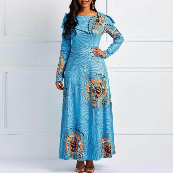 

ethnic clothing 2021 autumn elegent fashion style african women long sleeve printing plus size dress -xxl, Red