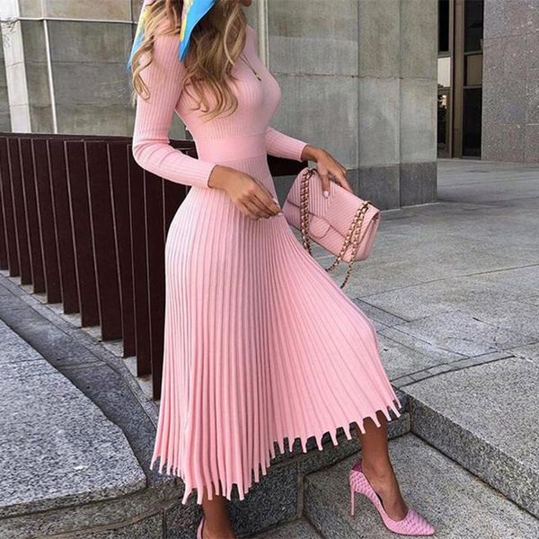 

casual dresses women knitted long dress autumn winter slim sleeve ladies elegant party female sweater, Black;gray