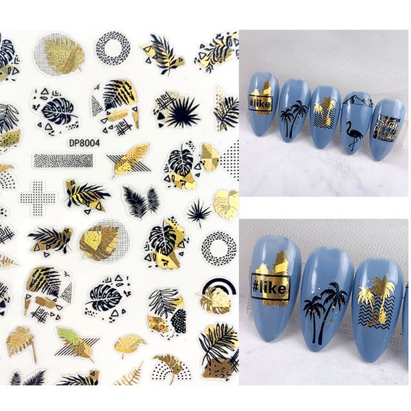 Adesivi per unghie di vendita calda in Europa e negli Stati Uniti Ragazze Stampaggio oro 3D Decalcomanie per unghie in stile tropicale Stencil Accessori per nail art