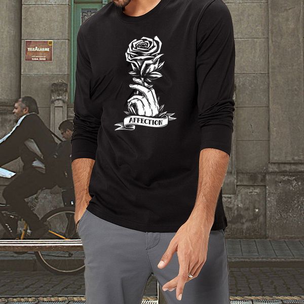 

long sve t-shirt men's autumn new round neck youth loose fashion brand t-shirt long sve t-shirt men, White;black