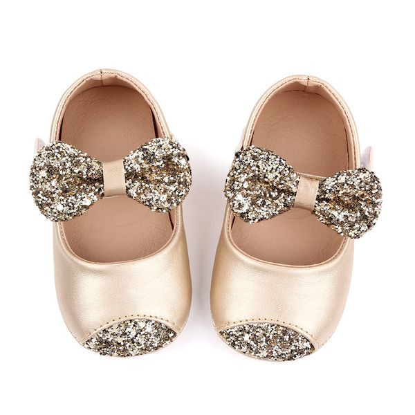 

Baby First Walkers PU Leather Infant Newborn Girl Shoes Bow Fringe Soft Soled Non-slip Footwear Crib Shoes, Gold