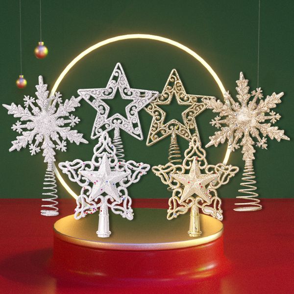 Topper per albero di Natale Oro Argento Glitter Stella Fiocco di neve Alberi di Natale Ornamenti da appendere Decorazioni per la casa Navidad