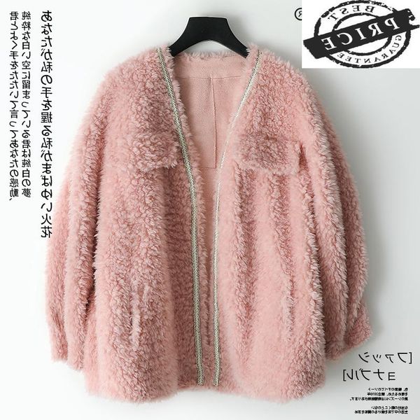 

women's fur & faux elegant 100% sheep shearing jacket women real coat female winter clothes 2021 korean vintage pink wool hiver 2a13, Black