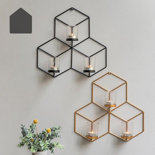 

candle holders nordic holder wall mounted 3d metal candlestick geometric light home decor crafts wedding decoration