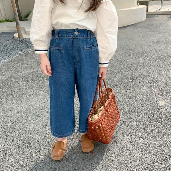 

2021 spring new arrival girls fashion denim pants kids korean design trousers kids seventh jeans, Blue