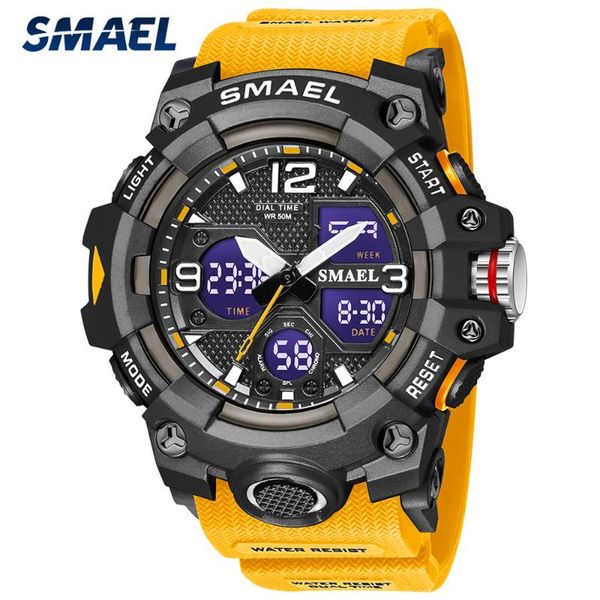 

wristwatches smael brand mens watches dual display quartz digital wrist watch military waterproof men sport relogio masculino, Slivery;brown