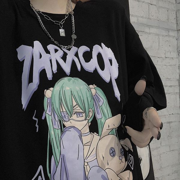 

women's t-shirt japan mujer harajuku girls anime cartoon print women streetwear summer punk short-sleeve loose chic vintage casual t-s, White