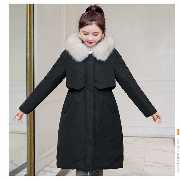 

winter women's cotton winter jacket thick slim long coat fashion zipper hooded female long outerwear 201014, Black