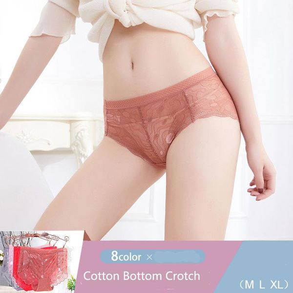 

women's panties mid-waist lace seamless hip-lifting briefs cotton bottom crotch erotic women cozy lingerie, Black;pink