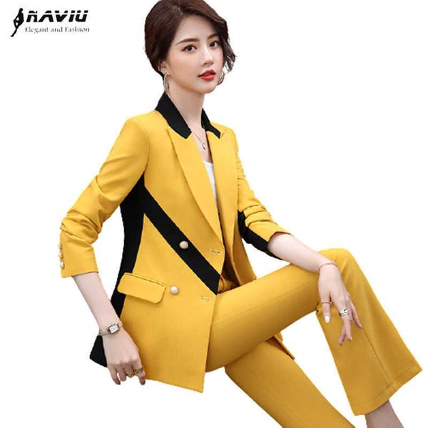 

fashion pants suits women autunm high-end temperament business patchwork long sleeve blazer and trousers office work wear 210927, White;black