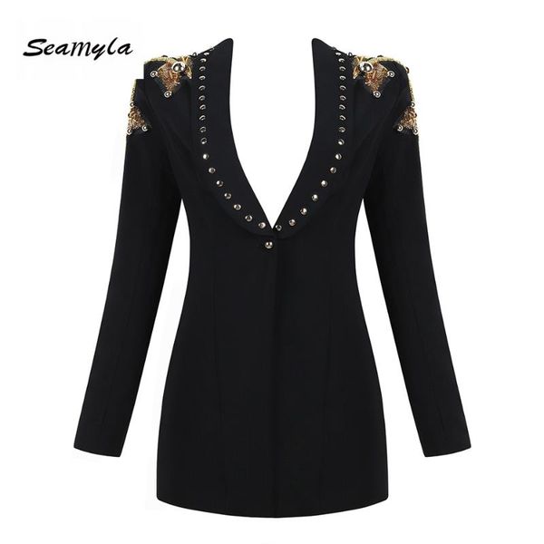 

women's suits & blazers seamyla 2021 fashion jackets women long sleeve slim sequined black celebrity party runway jacket winter outwear, White;black