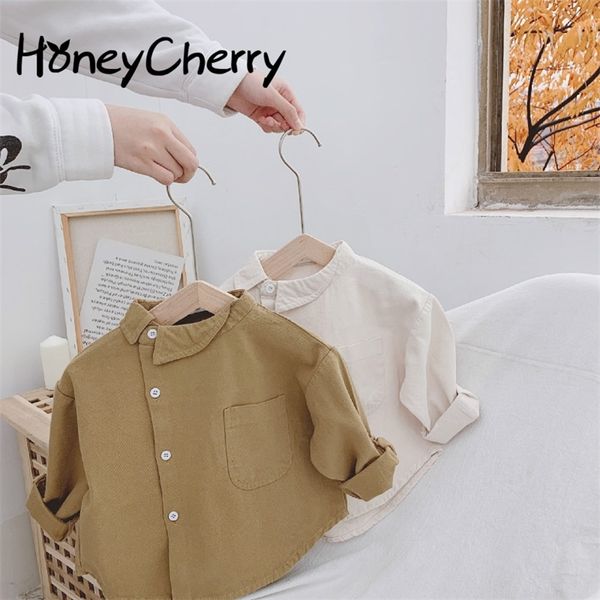 

children's shirt spring new boys' diagonal collar shirt baby two color shirt baby boy clothes girls blouse 210306, White;black