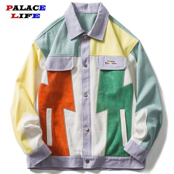 

men's jackets men coats embroidery patch patchwork color college style 2021 autumn casual hip hop harajuku fashion outwear unisex, Black;brown