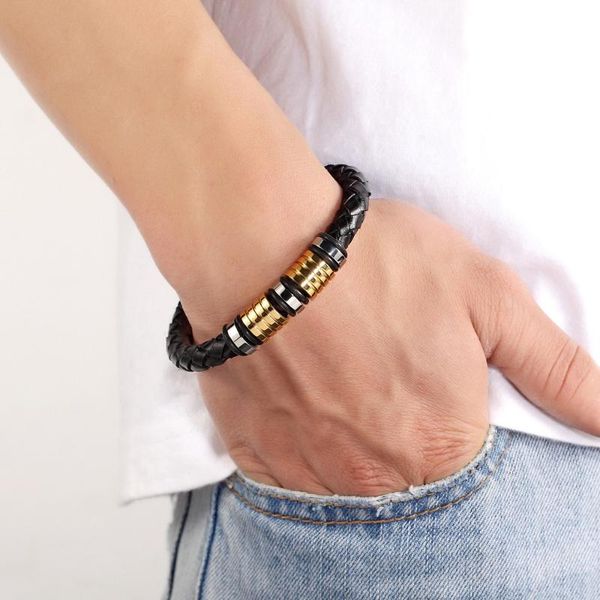 

charm bracelets bxw fashion jewelry accessories genuine leather bracelet for men female gold/steel round magnetic clasp snake chain discount, Golden;silver