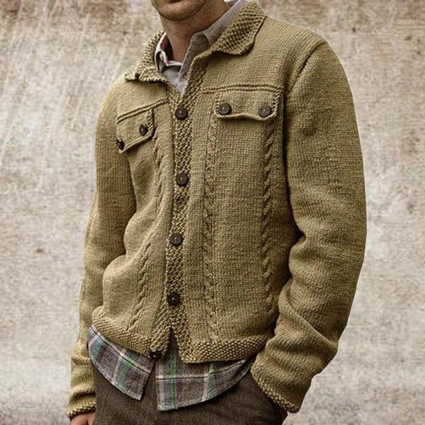 

men's jackets streetwear kintted single breasted turn-down collar casual with pockets jaquetas, Black;brown