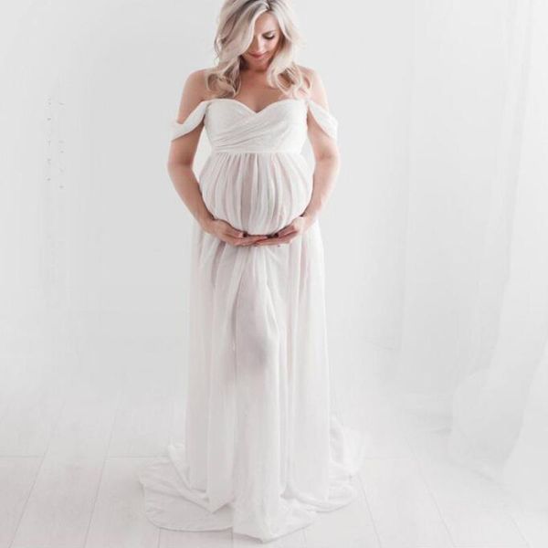 

maternity dresses shoulderless for pregnant women clothes po shoot pography props pregnancy, White